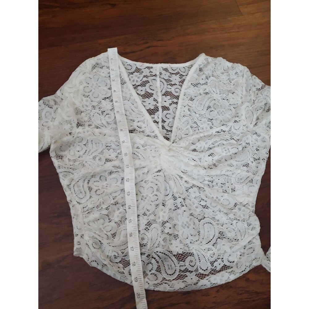 Lisa Says Gah Cream Lace Twist-Front Long Sleeve Top Romantic Fairy Festival - Picture 7 of 7